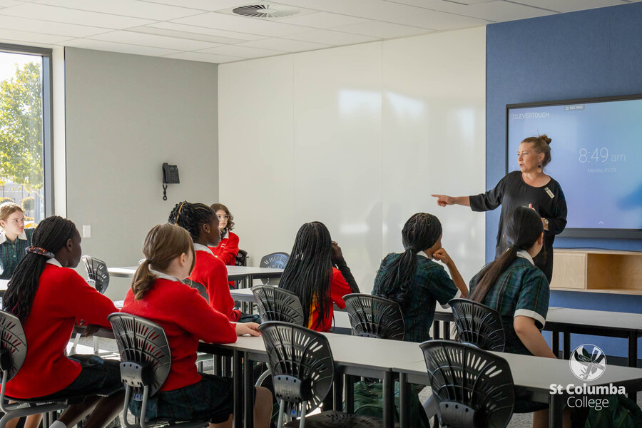 Mrs Jo Cocks teaching the first class in the new Middle School building