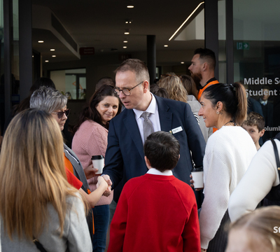 Principal Darren Pitt greets families on Open Day